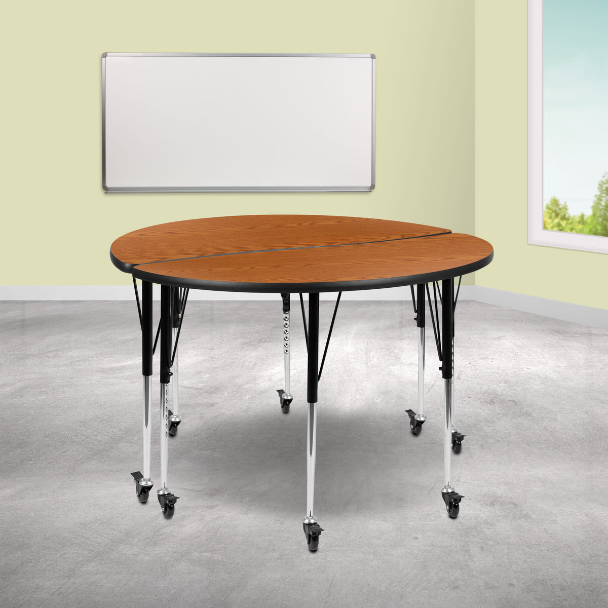 Oak |#| 2 Piece Mobile 47.5inch Circle Flexible Oak Adjustable Activity Table Set