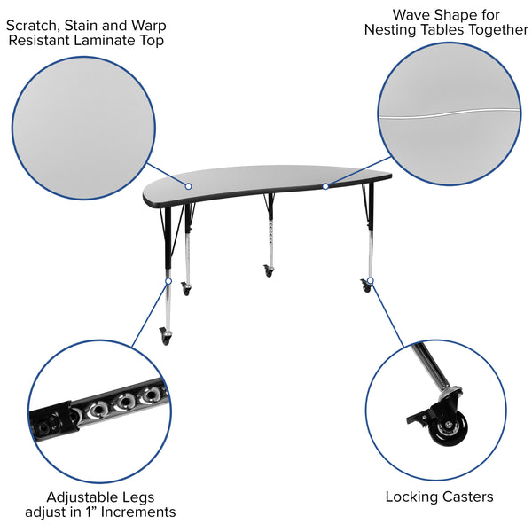 Grey |#| 2 Piece Mobile 60inch Circle Flexible Grey Adjustable Activity Table Set