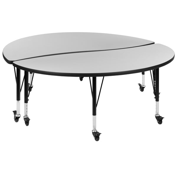 Grey |#| 2 Piece Mobile 60inch Circle Flexible Grey Kids Activity Table Set