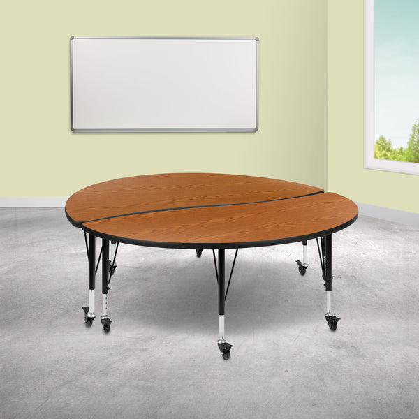Oak |#| 2 Piece Mobile 60inch Circle Flexible Oak Kids Activity Table Set