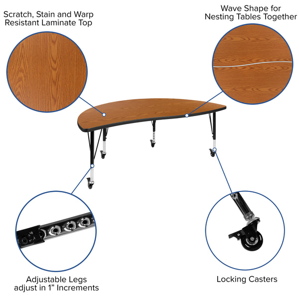 Oak |#| 2 Piece Mobile 60inch Circle Flexible Oak Kids Activity Table Set