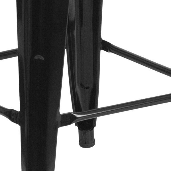 Black |#| 30inch High Backless Black Metal Barstool with Square Wood Seat