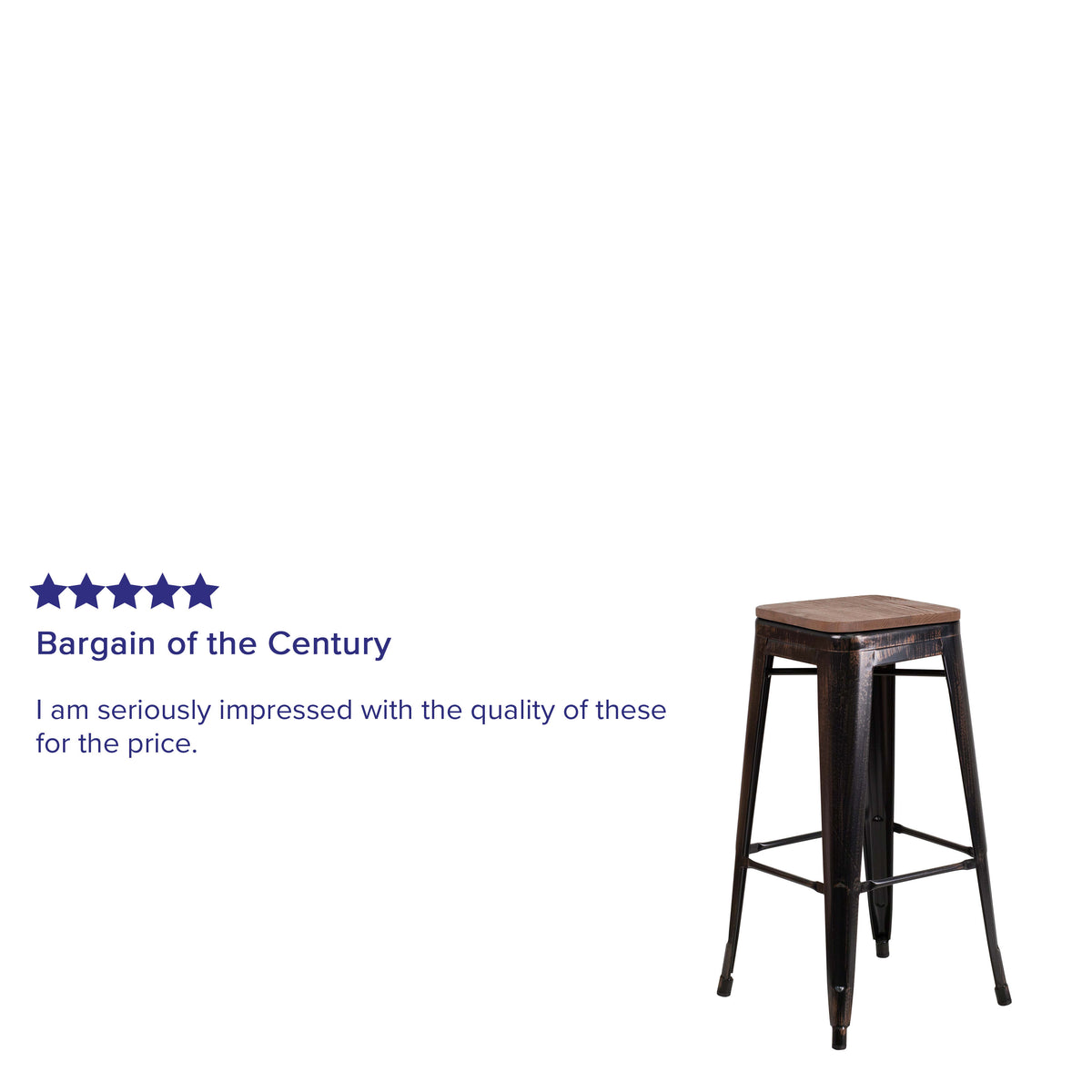 Black-Antique Gold |#| 30inch High Backless Black-Antique Gold Metal Barstool with Square Wood Seat