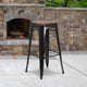 Black |#| 30inch High Backless Black Metal Barstool with Square Wood Seat