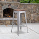 Silver |#| 30inch High Backless Silver Metal Barstool w/ Square Wood Seat - Kitchen Furniture