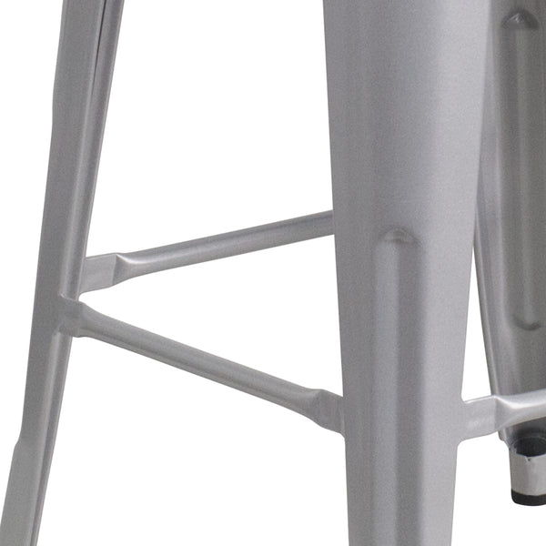 Silver |#| 30inch High Backless Silver Metal Barstool w/ Square Wood Seat - Kitchen Furniture