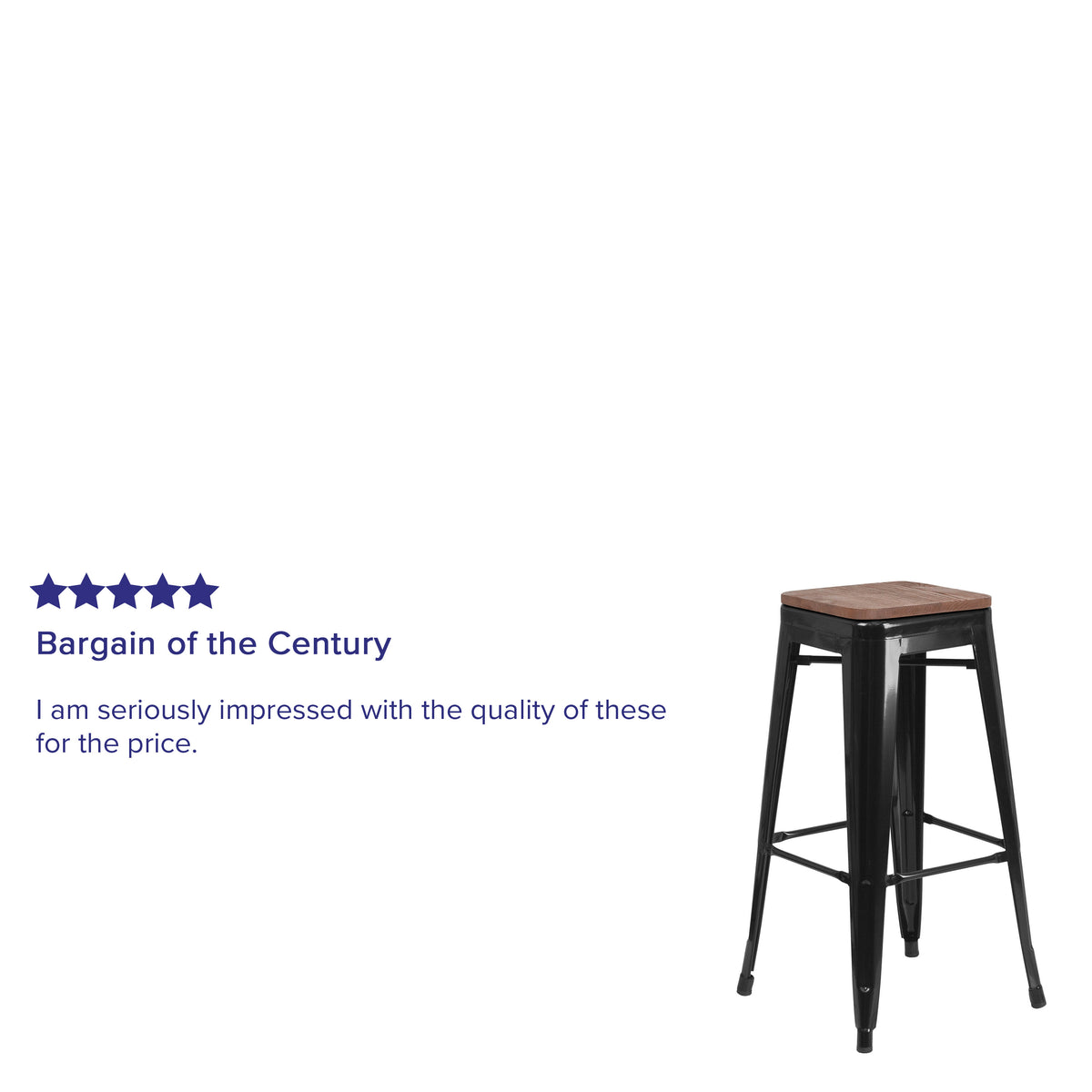 Black |#| 30inch High Backless Black Metal Barstool with Square Wood Seat