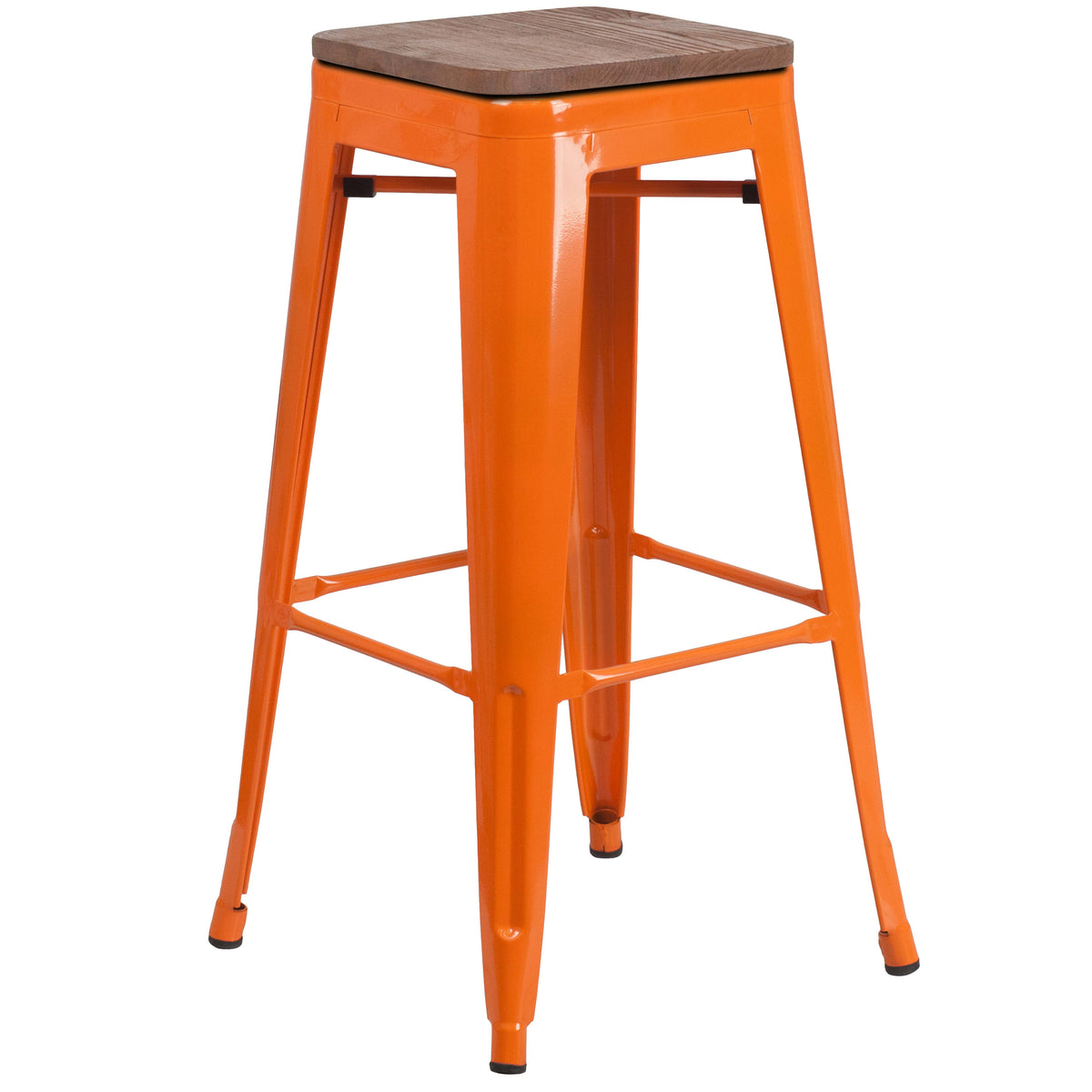 Orange |#| 30inch High Backless Orange Metal Barstool w/ Square Wood Seat - Kitchen Furniture