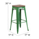 Green |#| 30inch High Backless Green Metal Barstool with Square Wood Seat - Kitchen Furniture