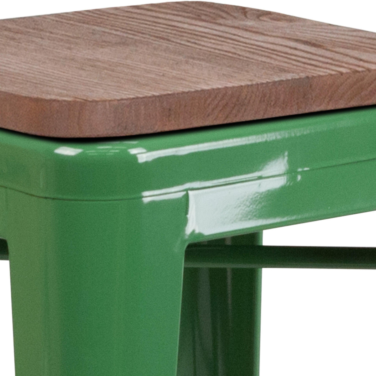 Green |#| 30inch High Backless Green Metal Barstool with Square Wood Seat - Kitchen Furniture