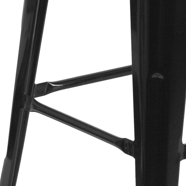 Black |#| 30inch High Backless Black Metal Barstool with Square Wood Seat