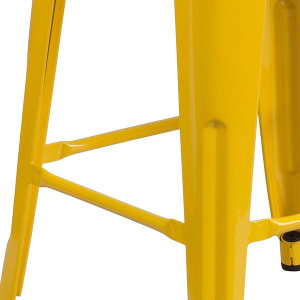 Yellow |#| 30inch High Backless Yellow Metal Barstool w/ Square Wood Seat - Kitchen Furniture