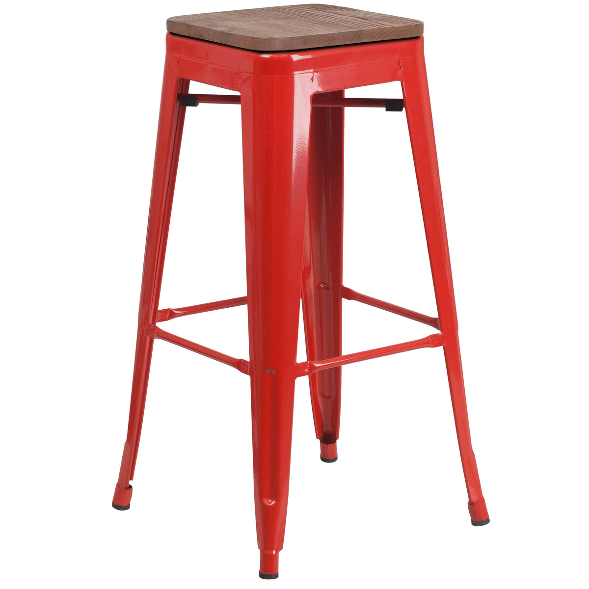 Red |#| 30inch High Backless Red Metal Barstool with Square Wood Seat - Kitchen Furniture