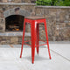 Red |#| 30inch High Backless Red Metal Barstool with Square Wood Seat - Kitchen Furniture