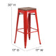 Red |#| 30inch High Backless Red Metal Barstool with Square Wood Seat - Kitchen Furniture