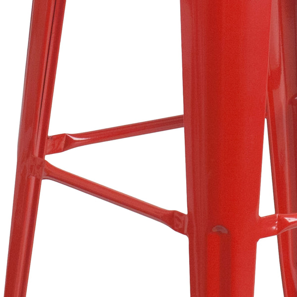 Red |#| 30inch High Backless Red Metal Barstool with Square Wood Seat - Kitchen Furniture