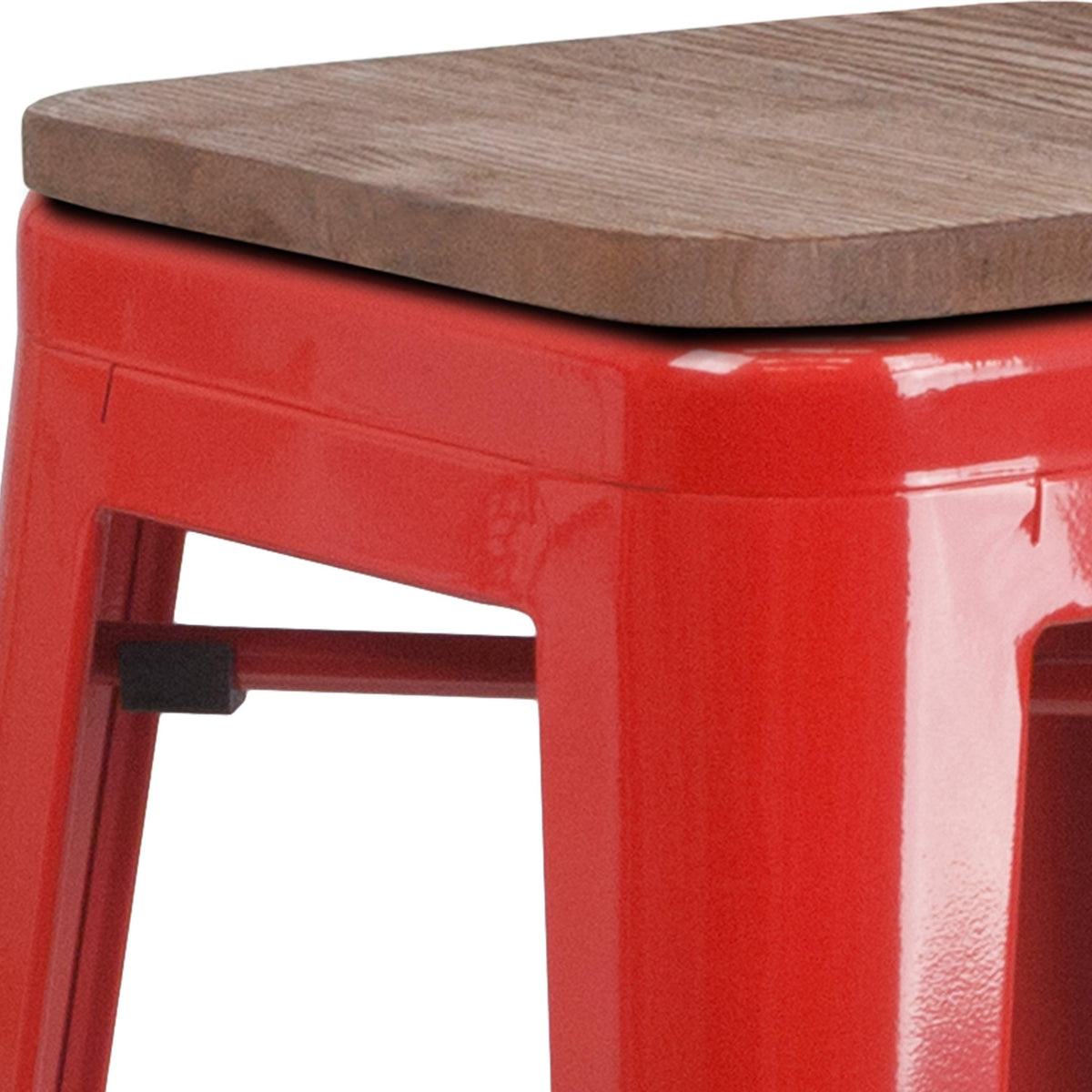 Red |#| 30inch High Backless Red Metal Barstool with Square Wood Seat - Kitchen Furniture