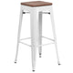 White |#| 30inch High Backless White Metal Barstool with Square Wood Seat - Kitchen Furniture