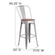 Silver |#| 30inch High Silver Metal Barstool with Back and Wood Seat - Kitchen Furniture