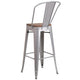 Silver |#| 30inch High Silver Metal Barstool with Back and Wood Seat - Kitchen Furniture