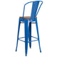 Blue |#| 30inch High Blue Metal Barstool with Back and Wood Seat - Kitchen Furniture