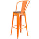 Orange |#| 30inch High Orange Metal Barstool with Back and Wood Seat - Kitchen Furniture