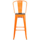 Orange |#| 30inch High Orange Metal Barstool with Back and Wood Seat - Kitchen Furniture