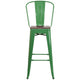 Green |#| 30inch High Green Metal Barstool with Back and Wood Seat - Kitchen Furniture