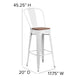 White |#| 30inch High White Metal Barstool with Back and Wood Seat - Kitchen Furniture