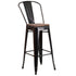 30" High Metal Barstool with Back and Wood Seat