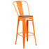 30" High Metal Barstool with Back and Wood Seat