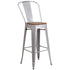 30" High Metal Barstool with Back and Wood Seat