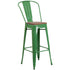 30" High Metal Barstool with Back and Wood Seat