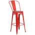 30" High Metal Barstool with Back and Wood Seat