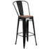 30" High Metal Barstool with Back and Wood Seat