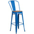 30" High Metal Barstool with Back and Wood Seat