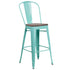 30" High Metal Barstool with Back and Wood Seat