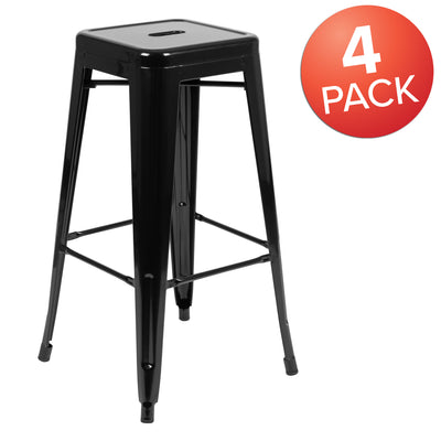 30" High Metal Indoor Bar Stool - Stackable Set of 4 - View 2