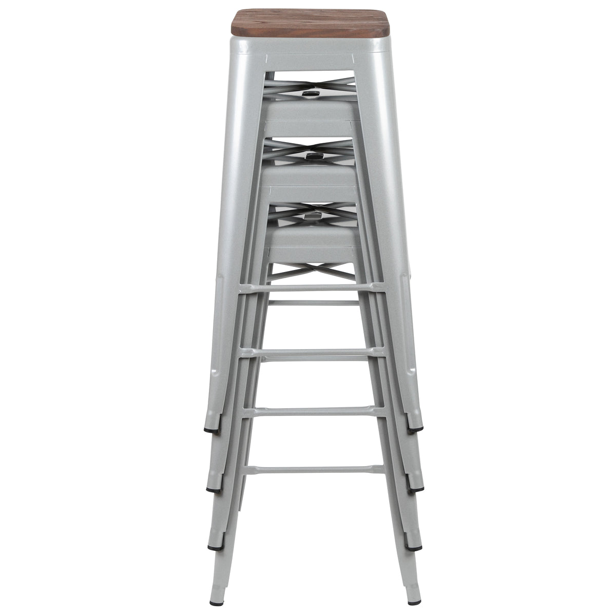 Silver |#| 4 Pack 30inch High Metal Indoor Bar Stool - Stackable Stool, Silver