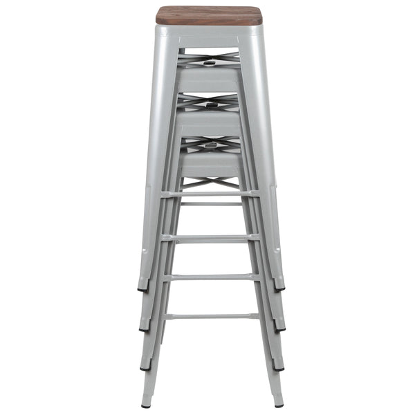 Silver |#| 4 Pack 30inch High Metal Indoor Bar Stool - Stackable Stool, Silver
