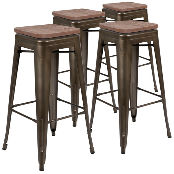 Gun Metal |#| 4 Pack 30inch High Metal Indoor Bar Stool - Stackable Stool, Gun Metal Gray