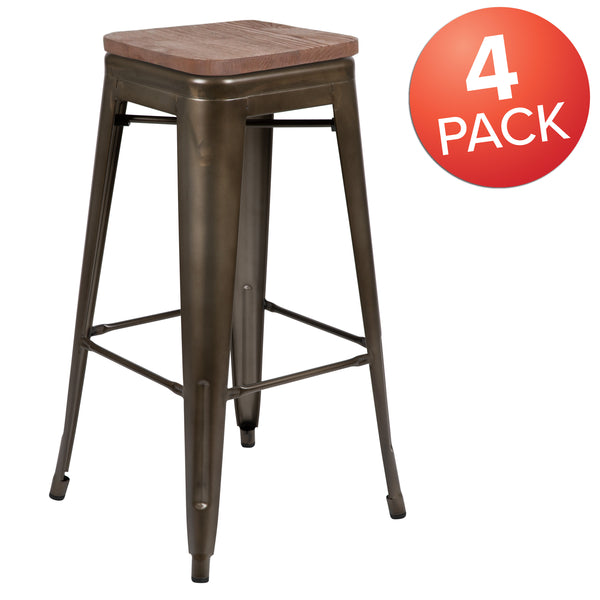 Gun Metal |#| 4 Pack 30inch High Metal Indoor Bar Stool - Stackable Stool, Gun Metal Gray