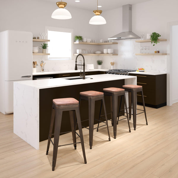 Gun Metal |#| 4 Pack 30inch High Metal Indoor Bar Stool - Stackable Stool, Gun Metal Gray