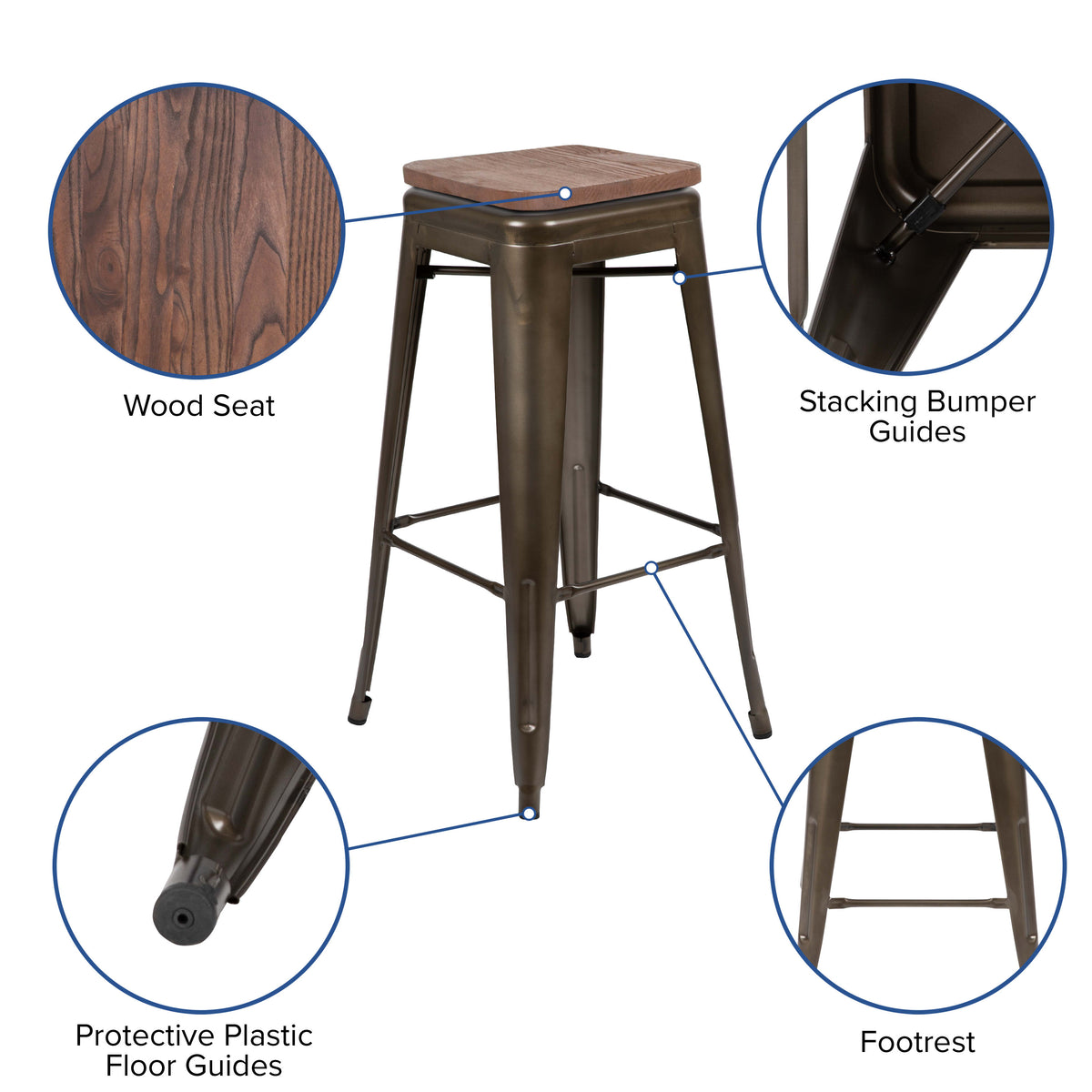 Gun Metal |#| 4 Pack 30inch High Metal Indoor Bar Stool - Stackable Stool, Gun Metal Gray