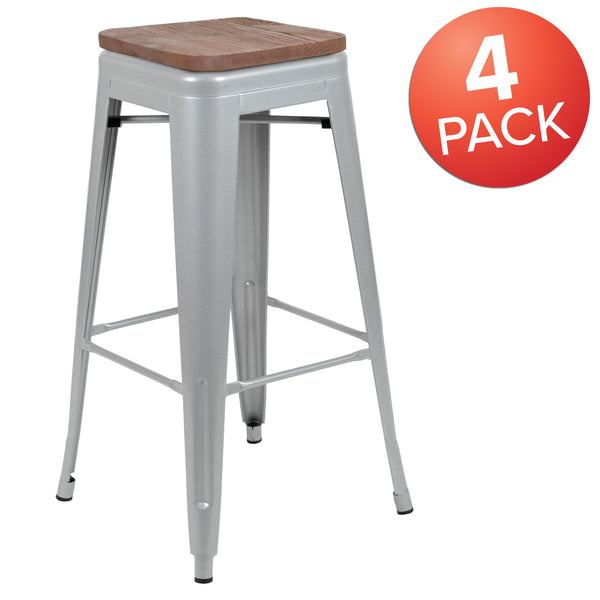 Silver |#| 4 Pack 30inch High Metal Indoor Bar Stool - Stackable Stool, Silver