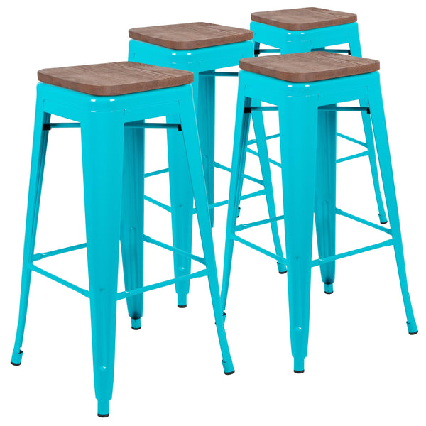 Teal |#| 4 Pack 30inch High Metal Indoor Bar Stool - Stackable Stool, Teal