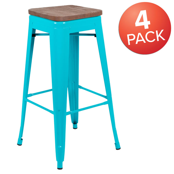 Teal |#| 4 Pack 30inch High Metal Indoor Bar Stool - Stackable Stool, Teal