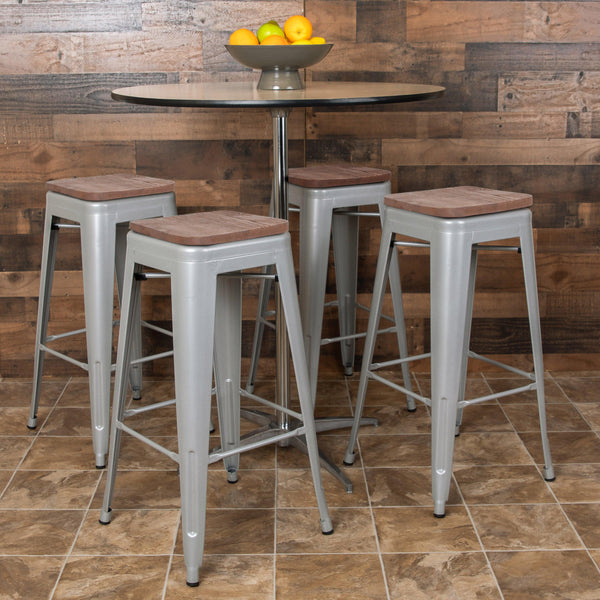 Silver |#| 4 Pack 30inch High Metal Indoor Bar Stool - Stackable Stool, Silver