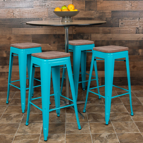 Teal |#| 4 Pack 30inch High Metal Indoor Bar Stool - Stackable Stool, Teal