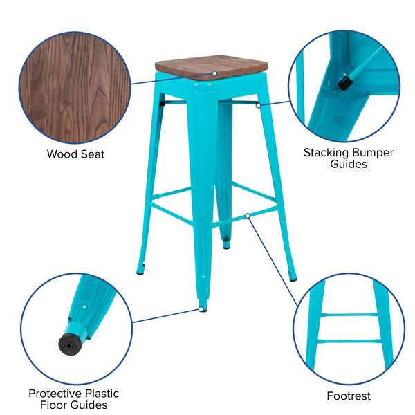 Teal |#| 4 Pack 30inch High Metal Indoor Bar Stool - Stackable Stool, Teal